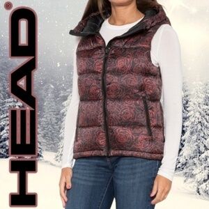 HEAD Rebels Star Phase Metallic Floral Print Duck Down Hooded Vest NWT/Sz 8